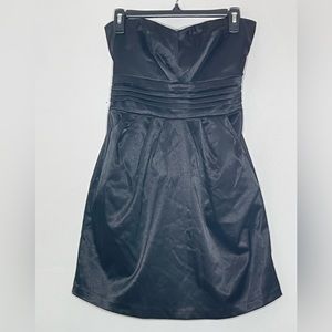 Black satin strapless dress